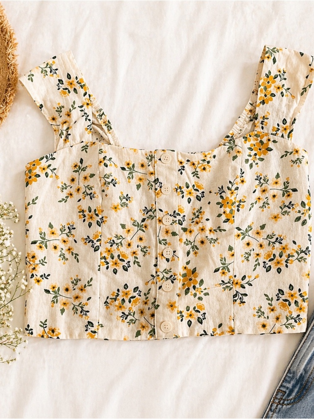 Joie Floral Crop Top XS Cottagecore Linen Blend Button Front Smocked Back NWOT